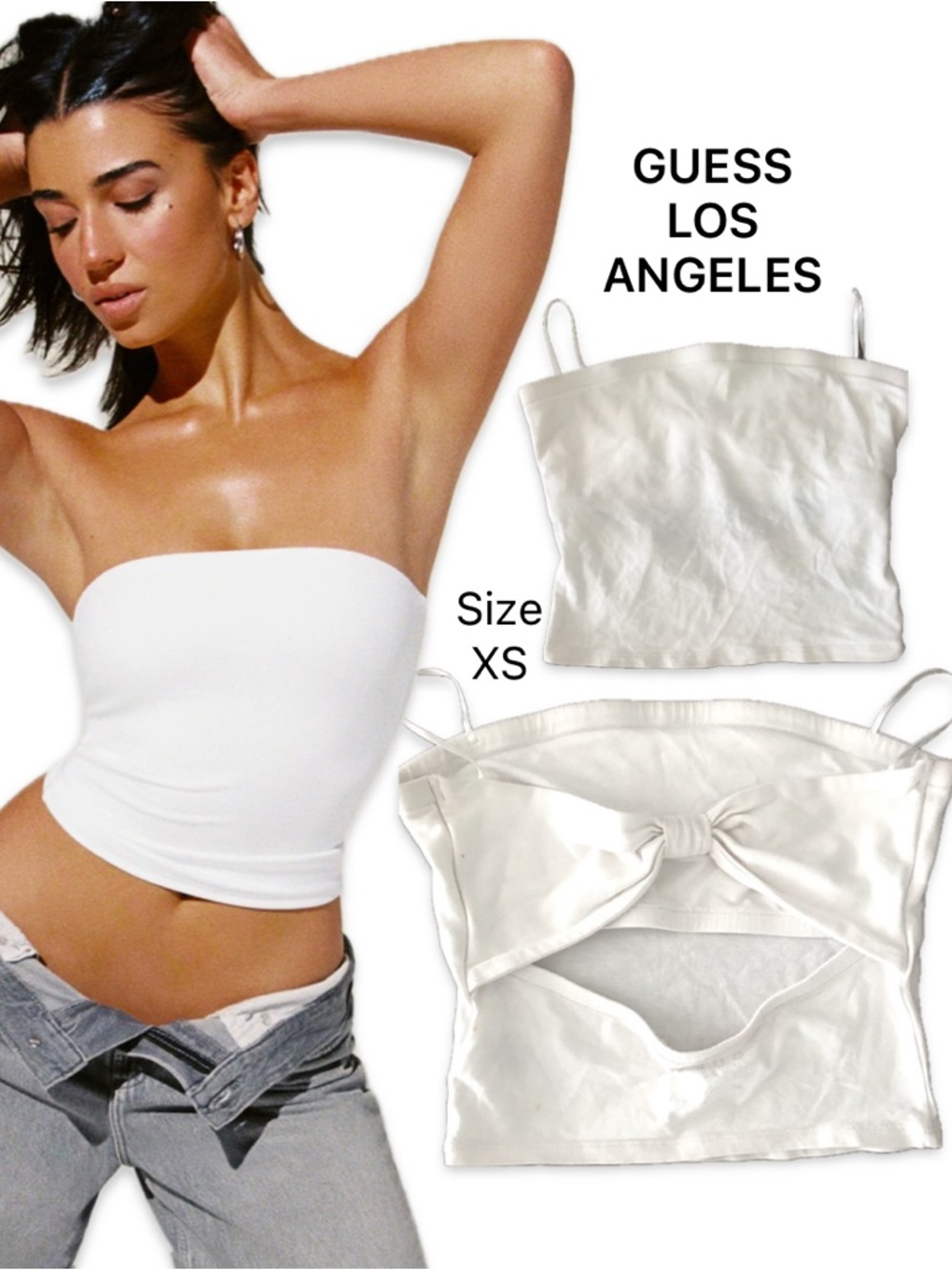 Guess White Bow Back Cutout Tube Top Built In Support XS